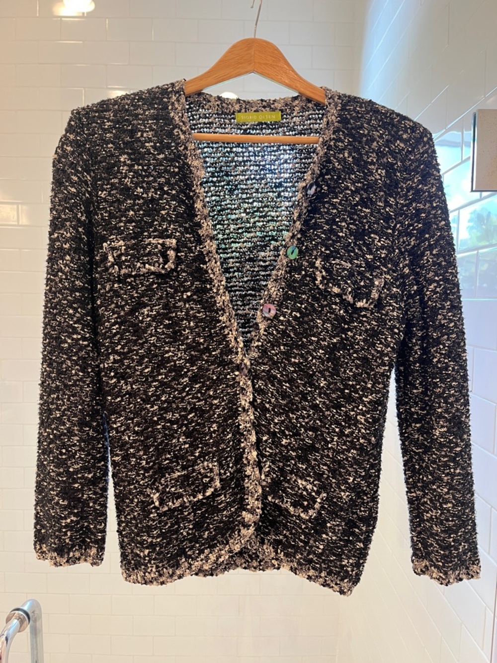 Sigrid Olsen Black & White Bouclé Cardigan Sweater